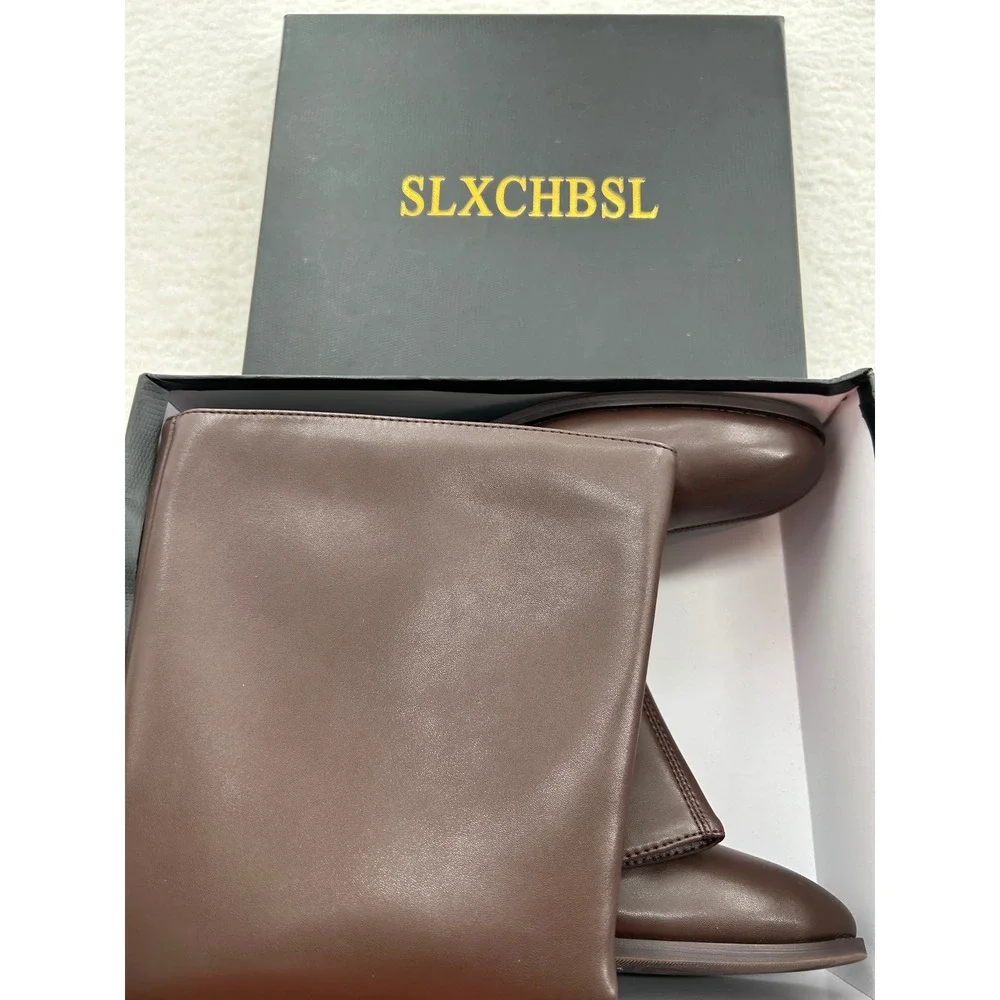 SLXCHBSL Brown Flat Knee High Tall Boots Side Zip Womens Size‎ 9 NEW